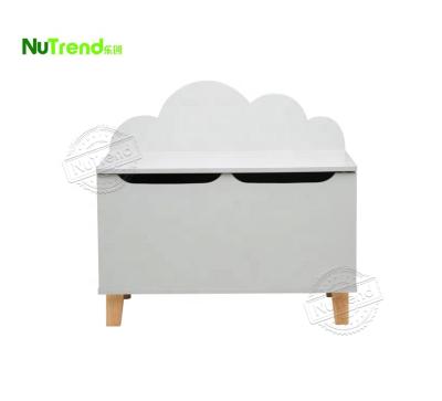 China Modern Solid Cloud Train MDF Toy Box Chest With White 4 Feet Wooden Storage Kids Toy Box for sale