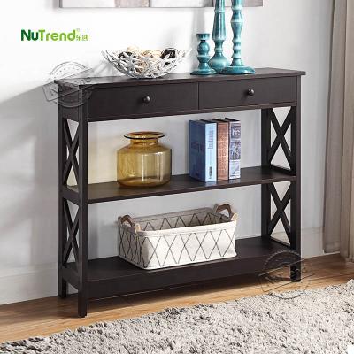 China X Shaped Frame Durable Wooden Hotel Console Table With 2 Drawers for sale