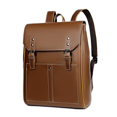 China Men Portable High Quality Faux Leather Brown Notebook Backpack Bag for sale