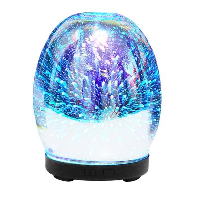 China Wholesale Round 100ml 3d Fireworks 7 Color Led Ultrasonic Glass Humidifier RV Household Essential Oil for sale