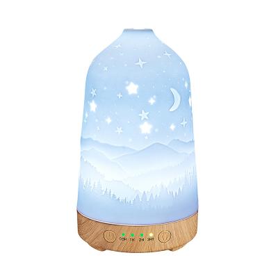 China RV 100ml 7 Color Lights White Humidifier Ultrasonic Timing Starry Night View Ceramic Aroma Oil Diffuser for sale