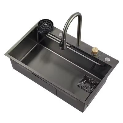 China Lizhen-Hwa.Con Waterfall Kitchen Sink Single Bowl Black Rainfall 680*460mm With Faucet for sale