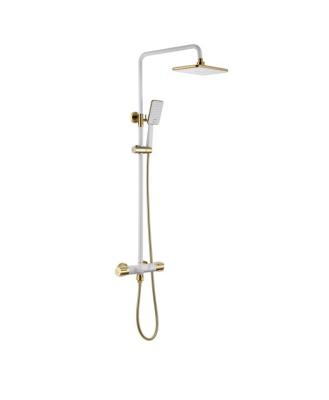 China Exposed Shower Faucet Feature Without Slide Bar Modern Brass Rainfall Bathtub Tap Set for sale