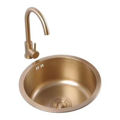 China Waterfall Gold Stainless Steel Round Basin Handmade Kitchen Sink Set Nano Double Bowl Smart Sink for sale