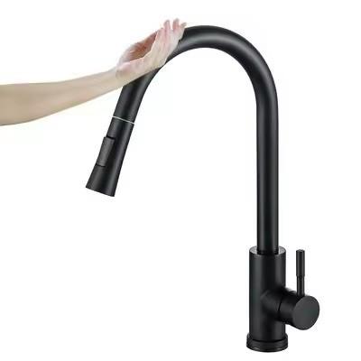 China Automatic Sensing Kitchen Sink Faucet Lizhen Black Stainless Steel Pull-out Nozzle Tap for sale