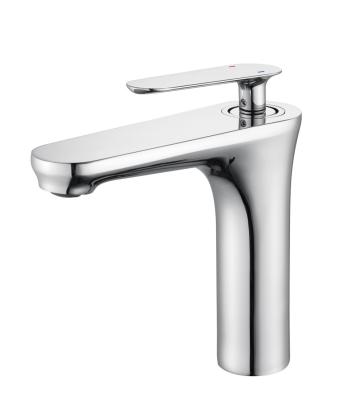 China Modern Design Brass Bathroom Faucet Chrome Polished Single Handle Basin Vanity Sink Faucet for sale