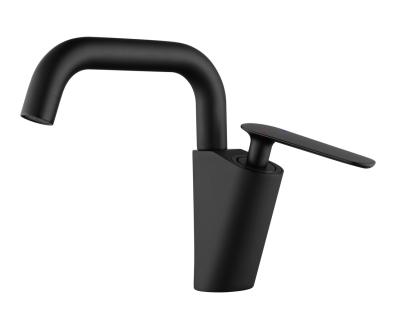 China Deck Mounted Copper Single Handle Black Bathroom Sink Faucet with Matte Black Finish for sale