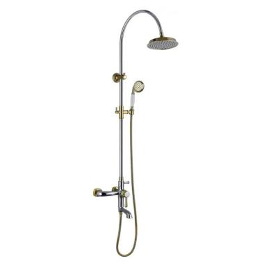 China Antique Brass Bathroom Shower Faucet Set with Metered Faucets and Rainfall Shower Head for sale