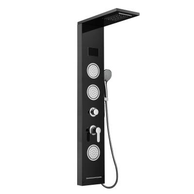 China Luxury Black Color Thermostatic Rain Shower Head Bathroom Wall Mounted Shower Panels for sale