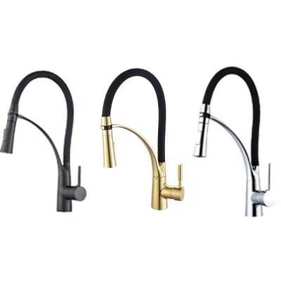 China Ceramic Valve Core Single Handle Pull Out Kitchen Faucet Gold Nickel Flexible Mixer for sale