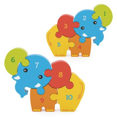 China Custom Educational Cute Animal 3D Wooden Cartoon Toy Baby Elephant Jigsaw Wooden Jigsaw Puzzle For Toddler Kids for sale