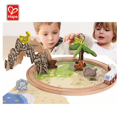 China Educational Wooden Puzzle Toy New Design Jungle Safari Cartoon Style Jigaw Track Game Set for sale