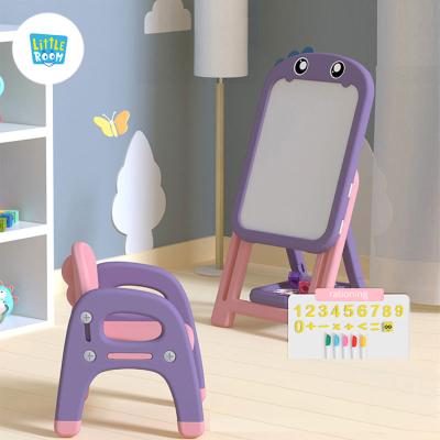 China Plastic Safety Adjustable Easel Learn Plastic Educational Kids Christmas Gift Room Toys Magic Drawing Board With Chair Set for sale