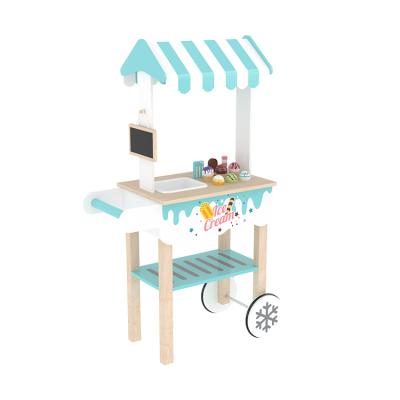 China Wooden Kids Intelligence Pretend Food Cooking Game Set Wooden Ice Cream Cart Truck Toys Ice Cream Toy for sale