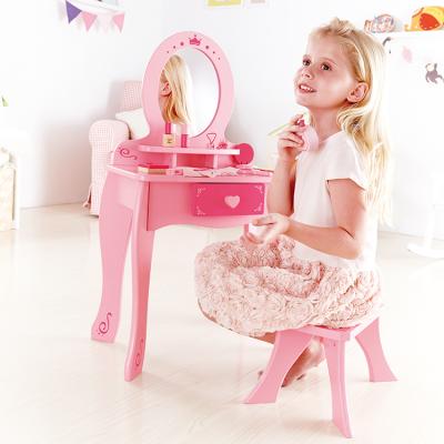 China Pink Wooden Dressing Table Role Play Kids Fashion Princess Toys Children Pretend Makeup Set Dresser with Mirror Toy Kids Toy and Storage for sale