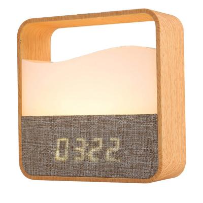 China Modern Wooden Dimming Clock 1800mah Function Calendar Display Time Date LED Clock Night Light With USB for sale