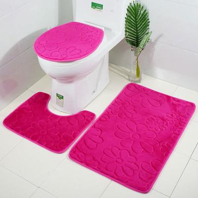 China Washable Soft Washable Microfiber 3pc/pieces Bath Mats Non Slip Shaggy Bathroom Cover Set for sale