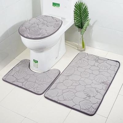 China Washable Washable Microfiber 3pc/pieces Memory Foam Bath Mats Non Slip Shaggy Bathroom Toilet Cover Set for sale