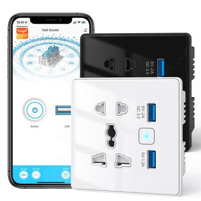 China Tuya Wifi Wand Smart Socket Tempered Glass Schnellladegerät 3.0 USB Smart Home Automation Google Home Alexa Universal US EU UK Stecker zu verkaufen