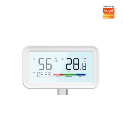 China WiFi Indoor Hygrometer & Thermometer Sensor com luz de fundo, controle remoto do aplicativo, integração de voz para Alexa & Google Home   Tuya Smart Home Digital Solution à venda