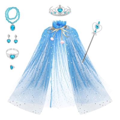 Cina Gli accessori per il vestiario dei bambini blu di rosa di seta del vestito si vestono con Tiara Crown Cape Set in vendita