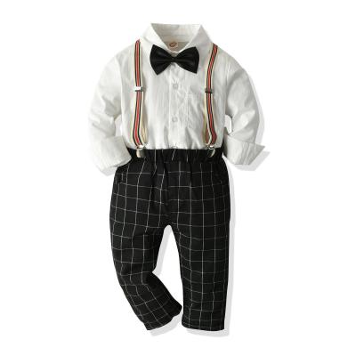 China Bow Tie Polo Neck Top With Pants Boys Suit Baby Suspenders Outfit for sale