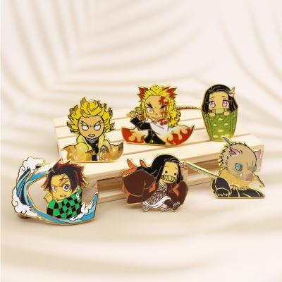 China Europe New promotional gifts cartoon anime demon slayer badge pins hard enamel pin silk screen printing gold metal pins for sale