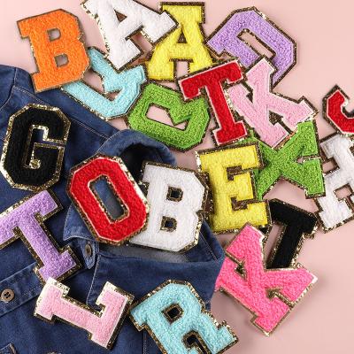 China Handmade Hot Selling In Stock Custom Embroidery Chenille Patch 26 Letters Patches For Cloth bag Shoes Toy for sale