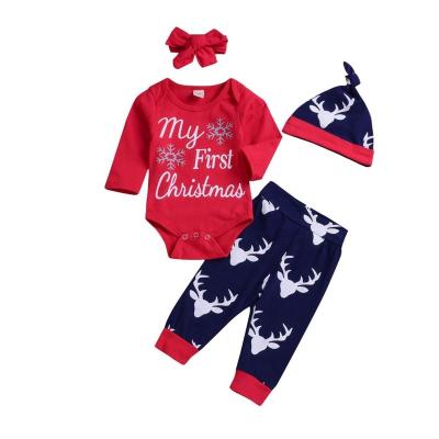 China Factory Wholesale Anti Shrink Baby Christmas Clothes My First Christmas Reindeer Design Fancy Baby Christmas Costume Sets With Hat for sale