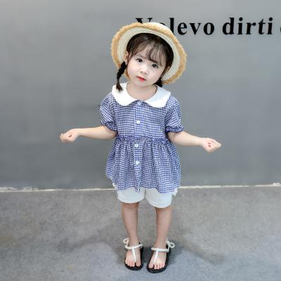 China 2020 High Quality Fashion Plaid Cotton Girls Lapel Short Sleeve Lovely 2 Piece Clothing Summer Sets for sale