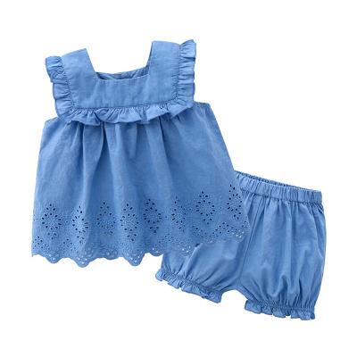 China 2020 New Arrival High Quality Girls Short Pants Hollowed Out Sleeveless Suit Sets for sale