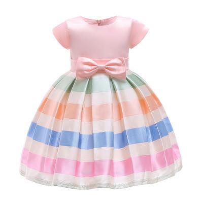 China Girls Breathable Color Strips Cute Princess Dress Fashion Bow Party Dress Skirt Factory Wholesale for sale