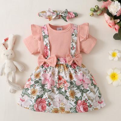 China Anti-shrinkage pink dress for European and American costume flower factory baby overalls bow suspender skirt for sale