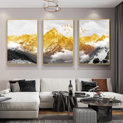 China Nordic Golden Wall Art Print Poster Picture of International Organization for Standardization Snow Mountain Landscape Map Canvas Painting for sale