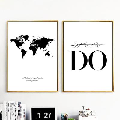 China Decorative Wall Art Canvas Painting World Map Pictures Living Room Study Room Black And White Waterproof Print Poster for sale