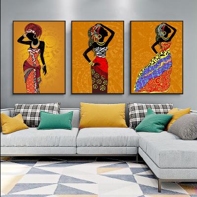 China International Organization for Standardization Black and African Woman Art Canvas Painting Gold Posters and Print Cuadros Wall Art Pictures for sale