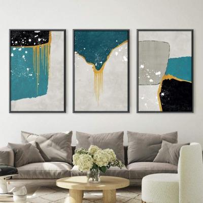 China HD Canvas Waterproof Modern Nordic Abstract Golden Wall Paintings Blue and Green Abstract Poster Vintage Room Home Decor for sale