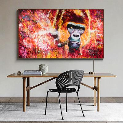 China Waterproof Modern Living Room Wall Home Decor Art Canvas Print Animal Painting Gorilla Smoking Cigar Picture For no frame for sale