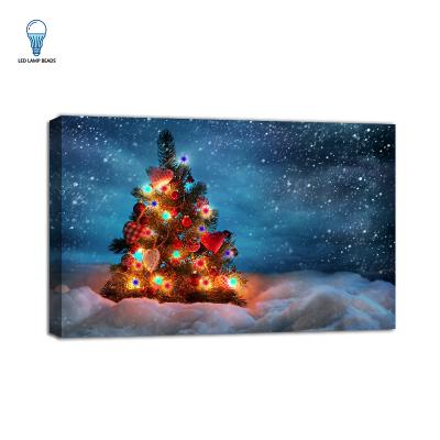 China International Organization for Standardization Christmas tree lights snow landscape battery switch colorful canvas painting with led light for sale