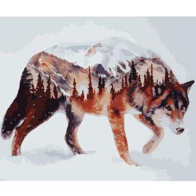 China Eco-friendly Wolf DIY Frameless Painting By Numbers Calligraphy Painting Acrylic Painting By Numbers Wall Art Picture For Home Decors for sale