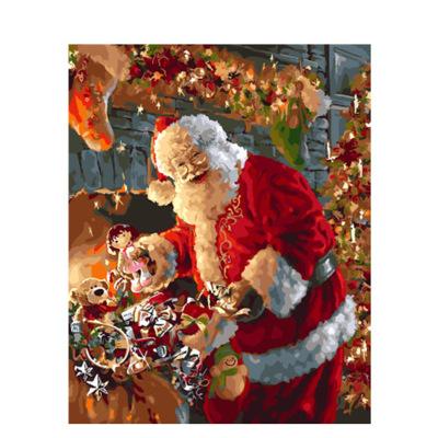 China Eco-Friendly Painting By Numbers Santa Pictures By Numbers DIY Frameless Painting On Canvas Hand Painted Oil Christmas Drawing Painting Gift for sale