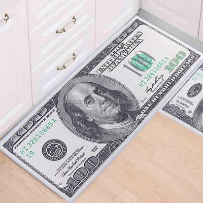 China 100 Dollar Bill Kitchen Rugs Non-Slip Backing Washable Custom Bedroom Decor Blankets for sale