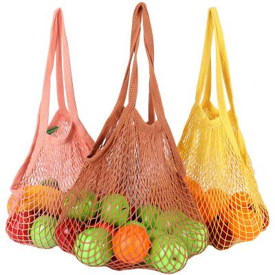 China Organic Reusable Woven Supermarket Handled Mesh Net Vegetable Shopping Bag Eco-Friendly Portable Foldable Multicolor Rainbow Cotton for sale