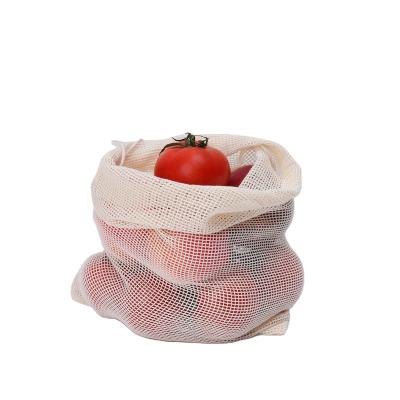 China Reusable Grocery Store Reusable White Cotton Fruit Vegetable Mesh Handled Eco - Friendly Drawstring Bag Eco - Friendly for sale