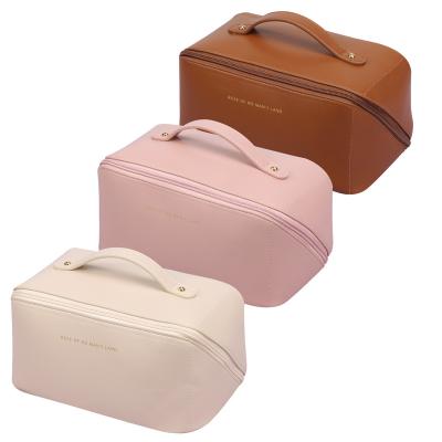 China NATIONAL Wholesale Leather Cosmetic Bag Travel PU Makeup Case Portable Organizer Toiletry Makeup Box for sale