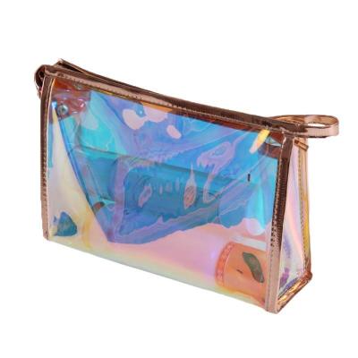 China NATIONAL Custom Shiny Transparent Toiletry Bag PVC Logo Clear Makeup Bags Waterproof Logo Holographic Cosmetic Bags for sale