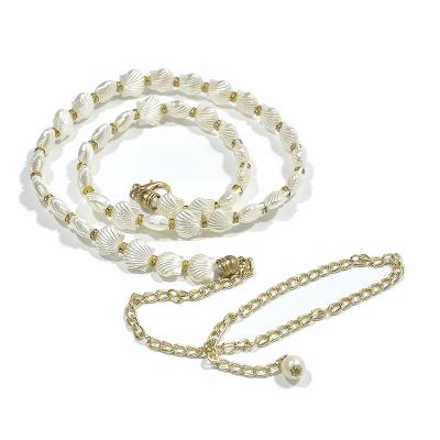 China Pearl White Chain Belt Bride Wedding Dance Occasion Imitation Stones Durable Women's Leisure Waist Belt Elegant Occasion Belt Like Diamonds Bg-778 for sale