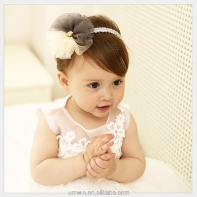 China Cute Fashionable Korean Babies Headband With Organza Flower &Lace Small Princess Hair Accessories HB070 for sale