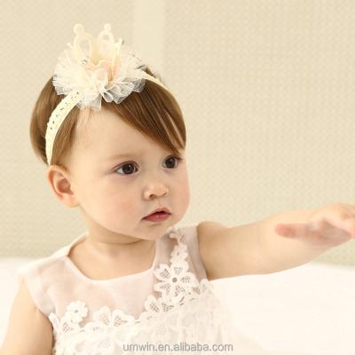 China New Fashionable Babies Classic Beaded Wide Crown Lace Headband Factory Price HB128 for sale