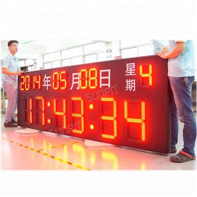 China Store Professional Customized Large Outdoor Digital Reading Clock With Waterproof LED Display Panel Clock Thermometer And Date Display for sale